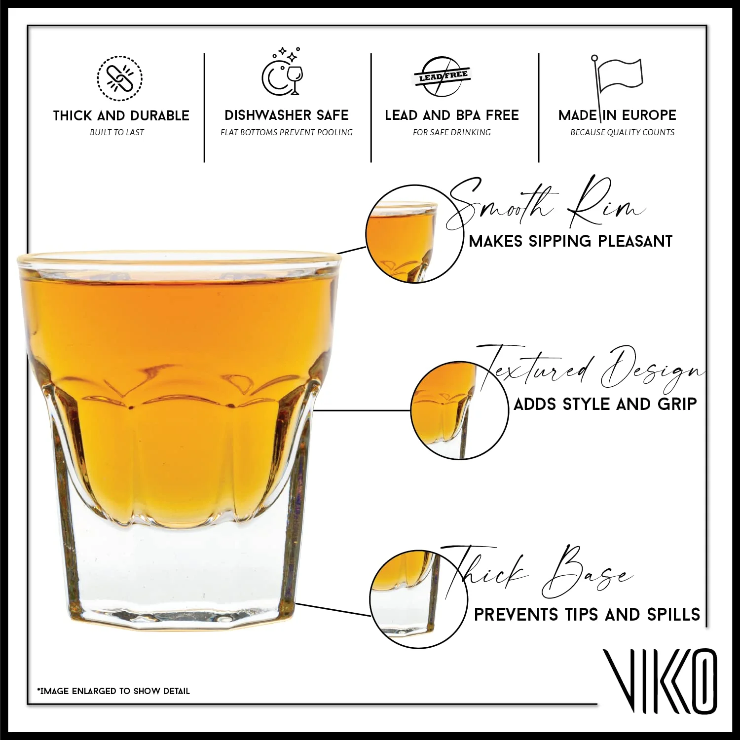 Vikko 1 Ounce Shot Glasses: Set of 6 Small Liquor and Spirit Glasses - Durable Tequila Bar Glasses For Alcohol and Espresso Shots - 6 Piece Mini Shooter Glass Set (Maracco)