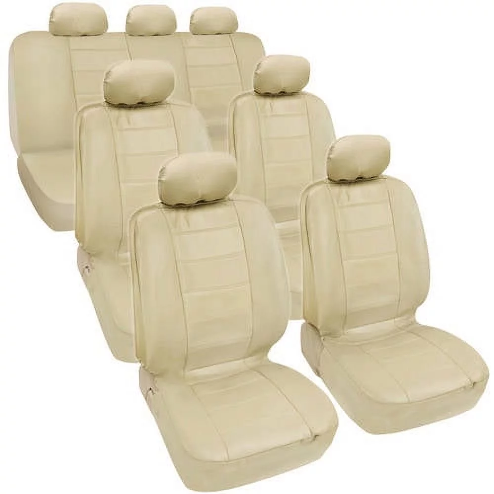 BDK PU Leather Seat Covers for SUV and Van 3 Rows Premium Leather Covers, Black Beige Gray
