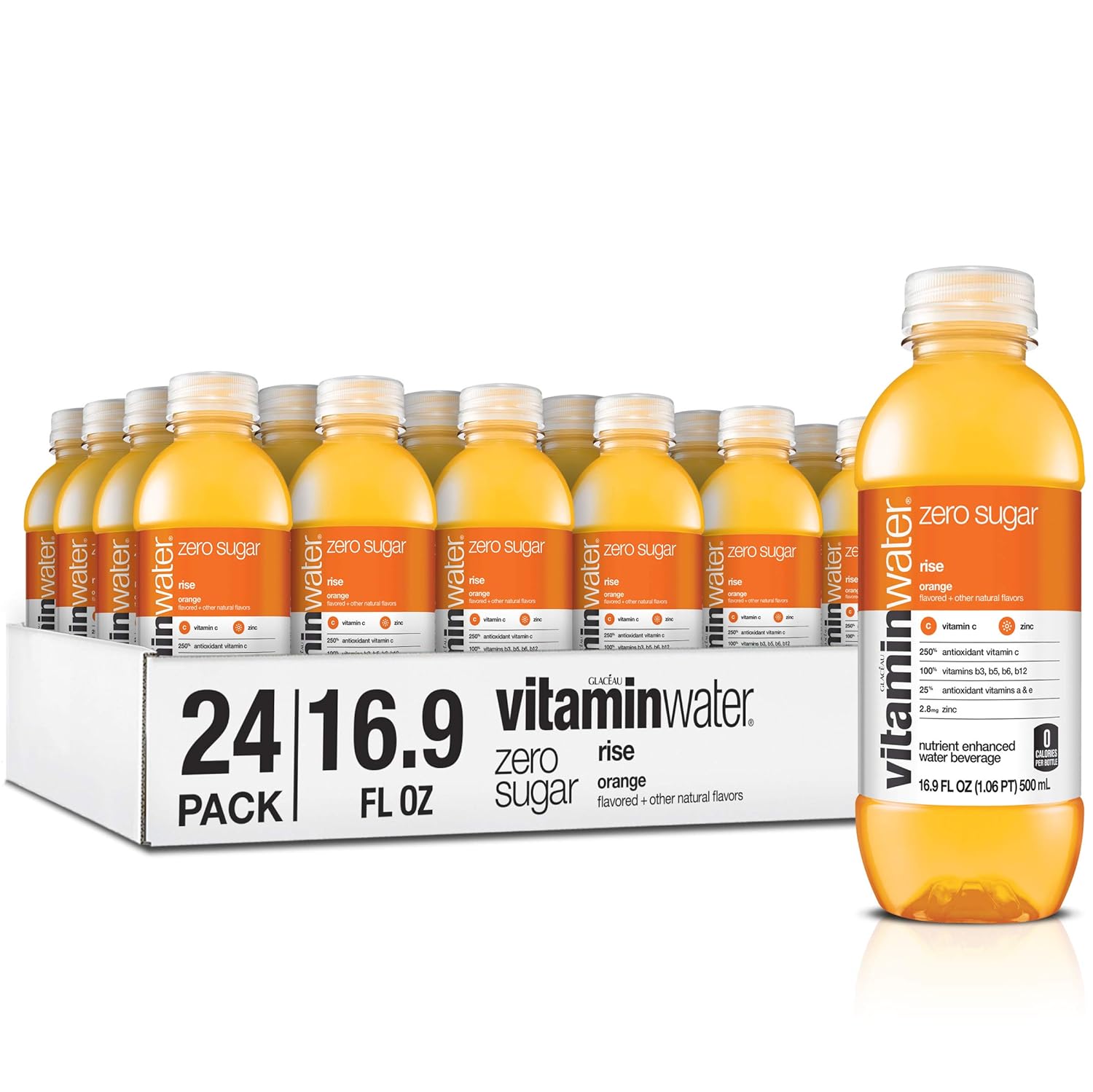 vitaminwater zero rise, electrolyte enhanced water w/ vitamins, orange drinks, 16.9 Fl Oz (Pack of 24)