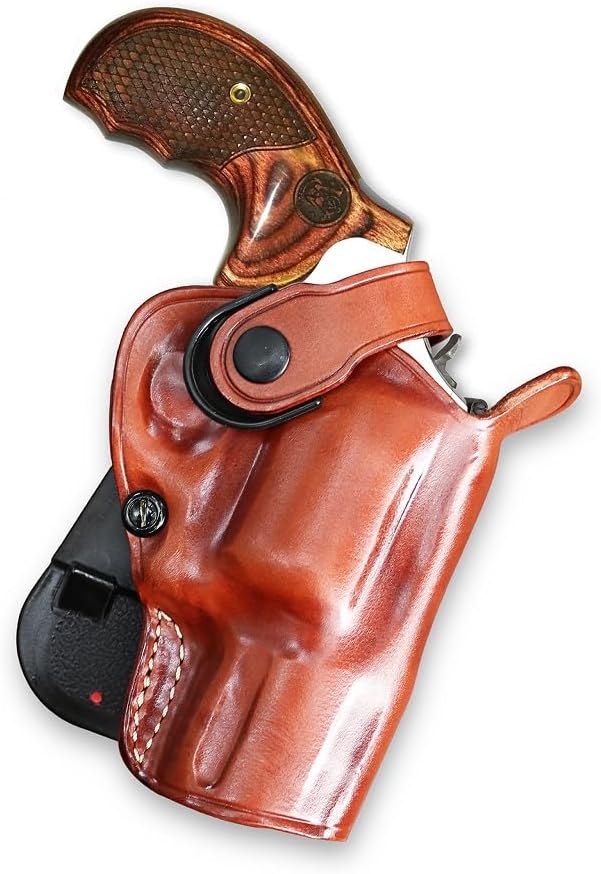Leather Paddle OWB Revolver Holster with Retention Strap Fits S&W PC Mod.686 357 Mag 7-Shot Unfluted Cyl 2.5'', R/H Draw, Brown Color #8489#