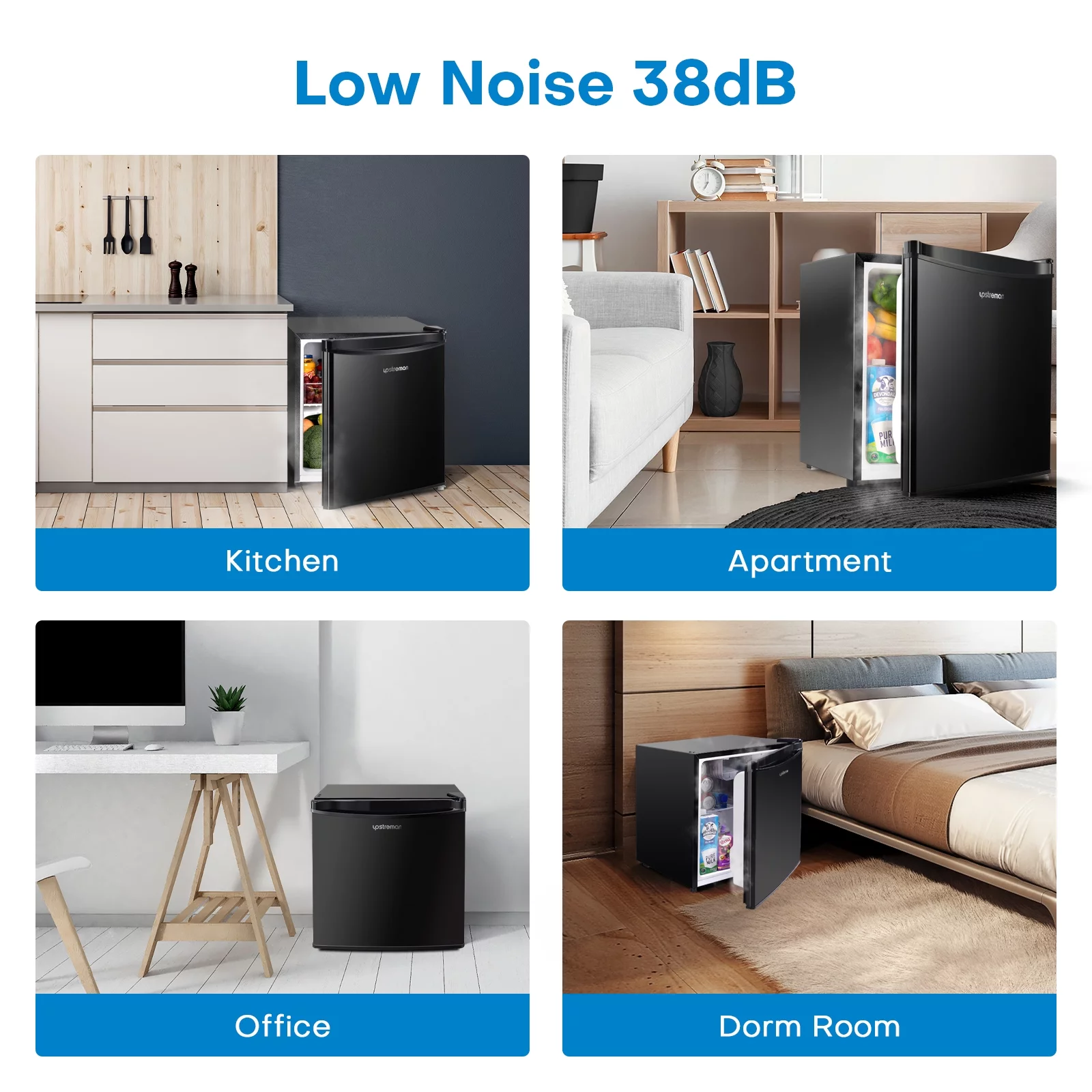 Upstreman 1.7 Cu.ft Mini Fridge with Freezer, Single Door Compact Refrigerator-Black