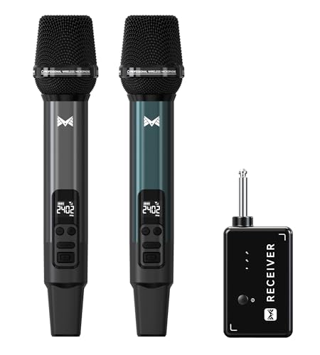 Wireless Microphone, Metal Dynamic Wireless Microphones with One-to-One Chip Connection and Rechargeable Receiver, 40H Duration, 200FT Range Receiving, Volume Control Karaoke Microphone for Singing