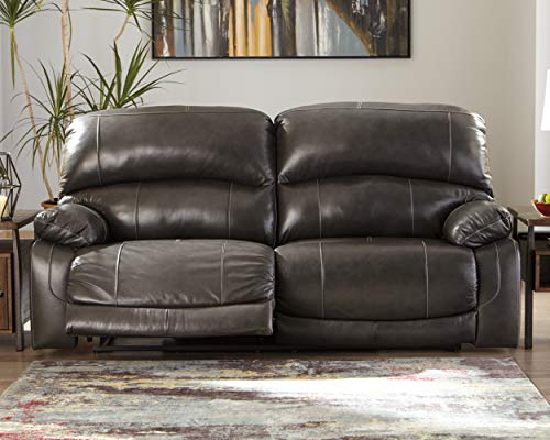 Signature Design by Ashley Jesolo Modern Faux Leather Manual Pull Tab Double Reclining Sofa, Dark Brown