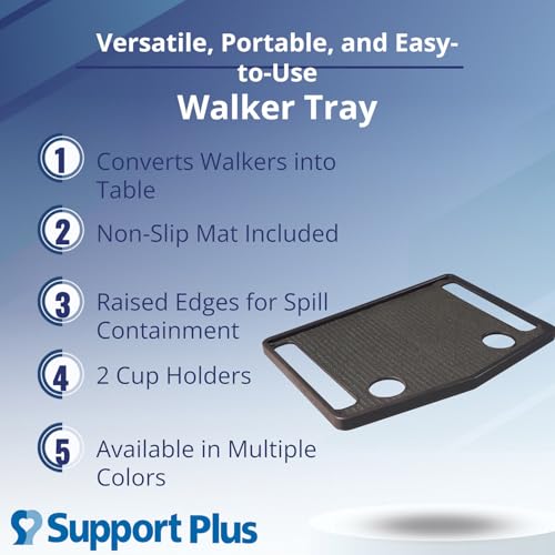 Support Plus Walker Tray Table - Mobility Table Tray for Walker, Non Slip Walker Tray Mat, Walker Accessories Mat, Cup Holder for Walker (21