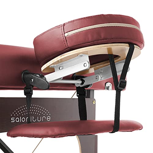 Saloniture Professional Portable Lightweight Bi-Fold Memory Foam Massage Table with Reiki Panels - Includes Headrest, Face Cradle, Armrests and Carrying Case - Burgundy