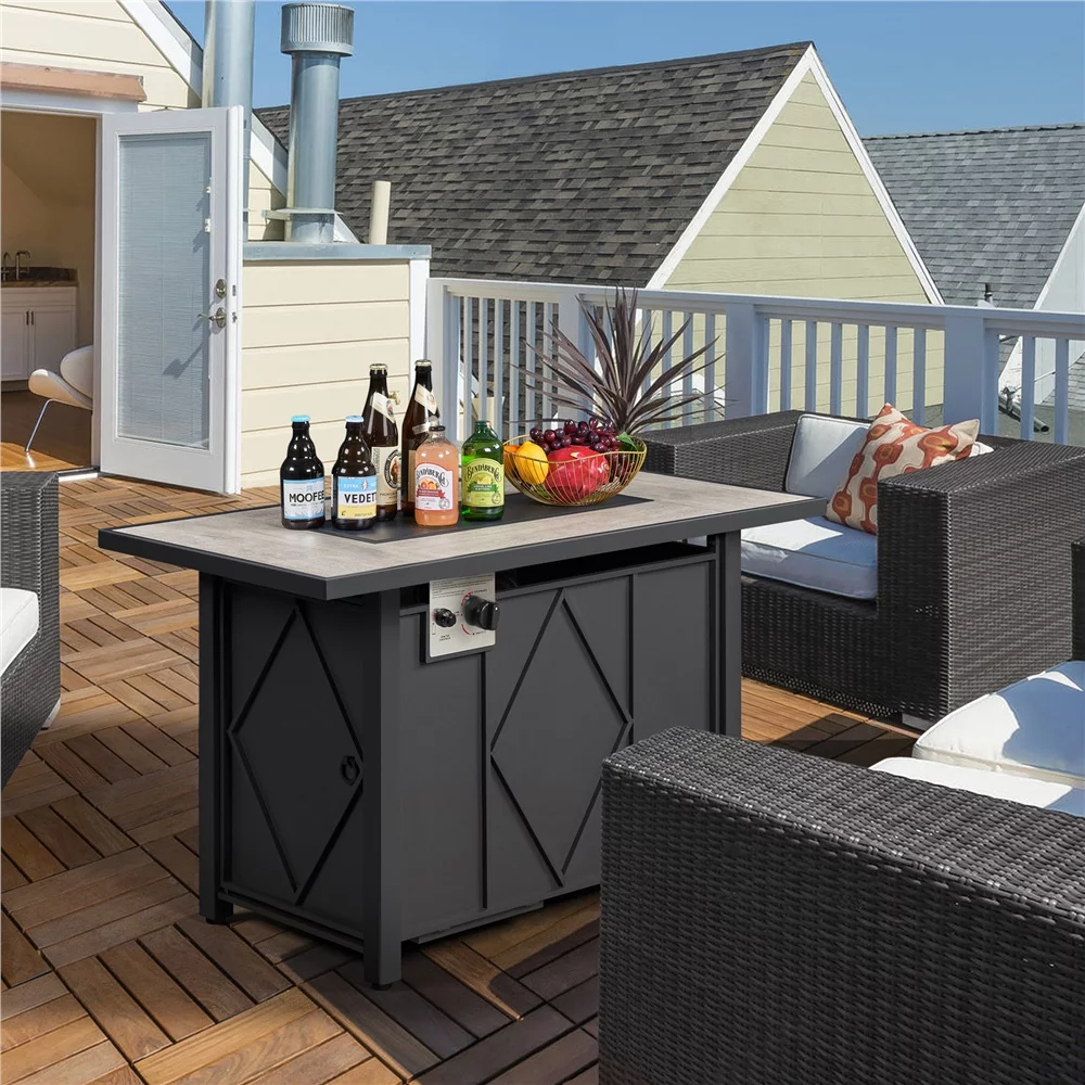 Topeakmart 43″ Metal Fire Table w/ Ceramic Top & Cover, Black/Wood