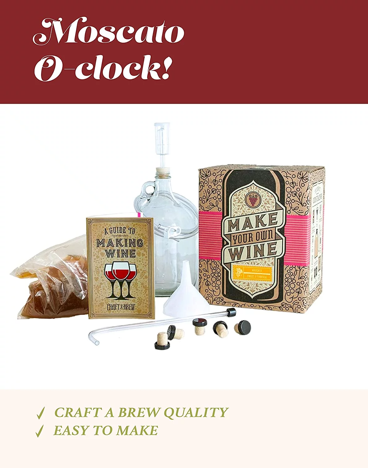 Craft a Brew | Moscato Wine Making Kit | 1 Gallon | Easy DIY Brewer's Set with Ingredients, Supplies & Equipment | Ultimate Home Wine Brewer Experience