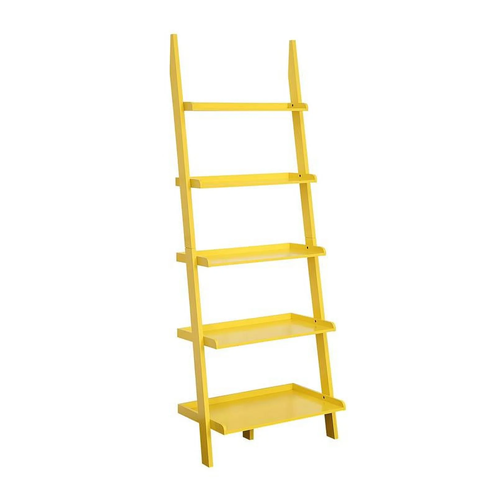 Pemberly Row Bookshelf Ladder with Five Tiers in Bright Yellow Wood Finish
