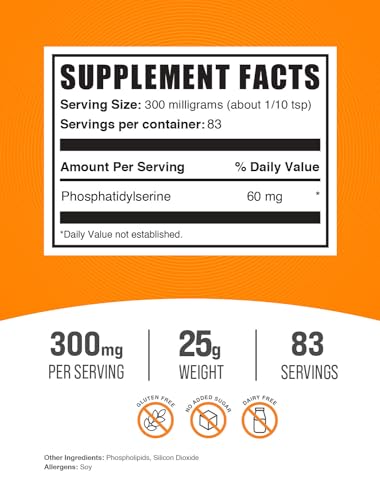 BulkSupplements.com Phosphatidylserine Powder - Phosphatidylserine Supplement, Sourced from Soy Beans - 300mg per Serving (60mg of Phosphatidylserine), 500g (1.1 lbs) (Pack of 1)
