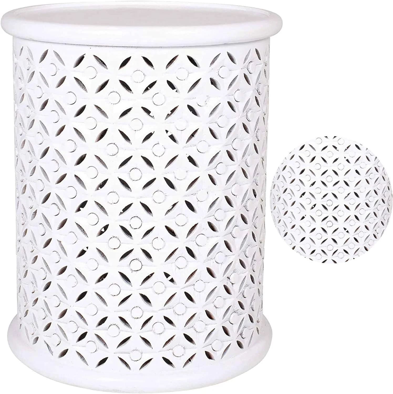 Gerlind Solid Wood Drum End Table, White