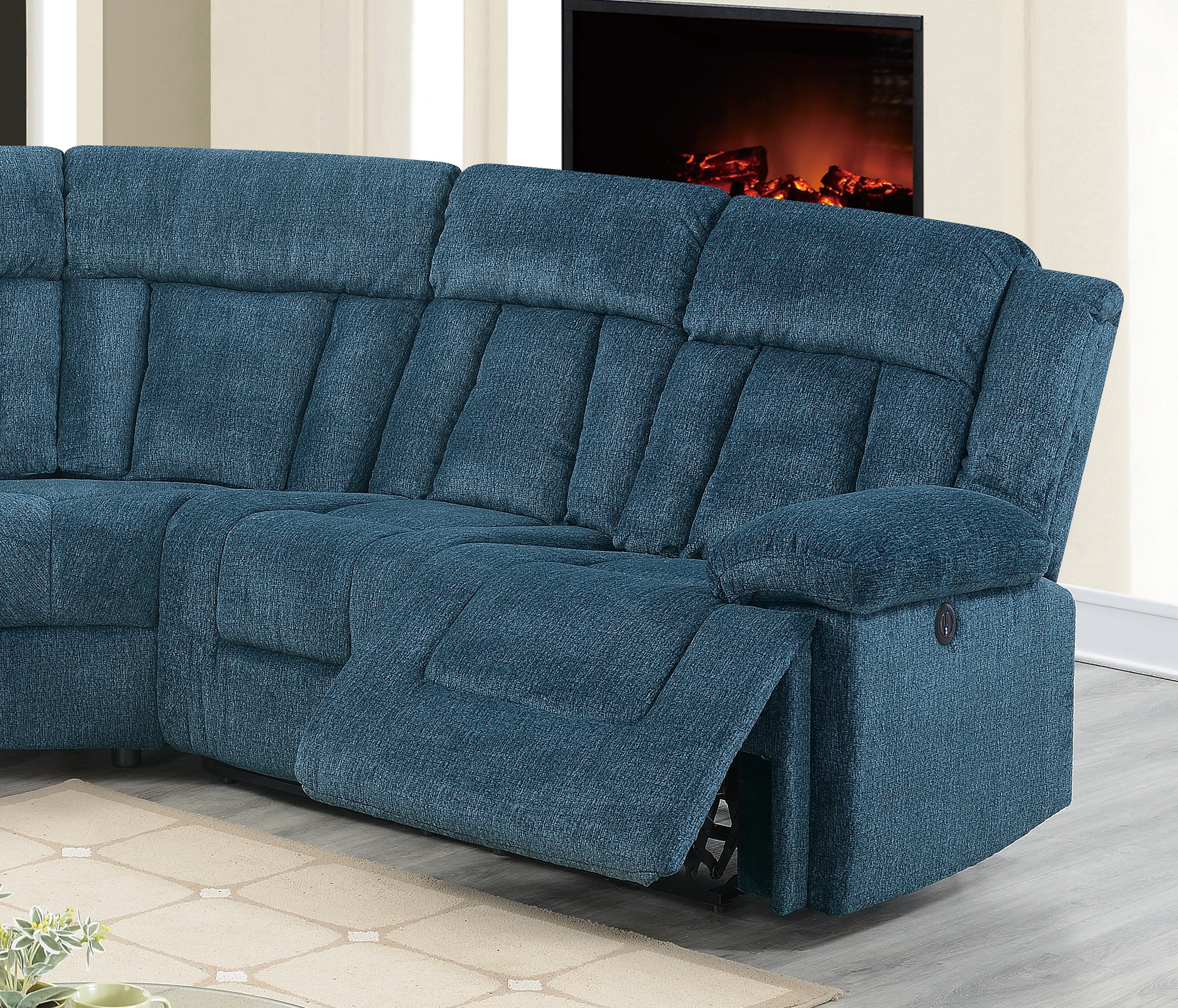 Power Motion Reclining Unique Elegant Chenille Fabric Sectional Sofa set Dark Blue Metal Reclining Sectional Sofa Set 3pcs Set