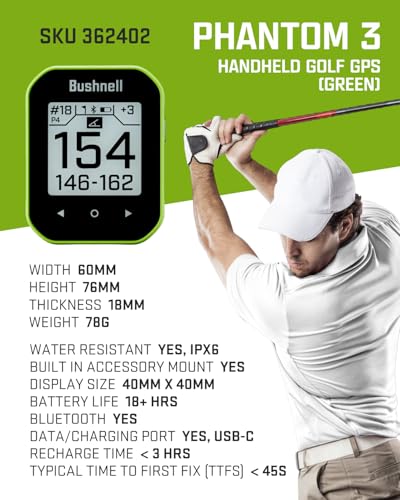 Wearable4U - Bushnell Phantom 3 GPS Rangefinder Blue with BITE Magnetic Mount and GreenView with Lens Cleaning Cloth Bundle