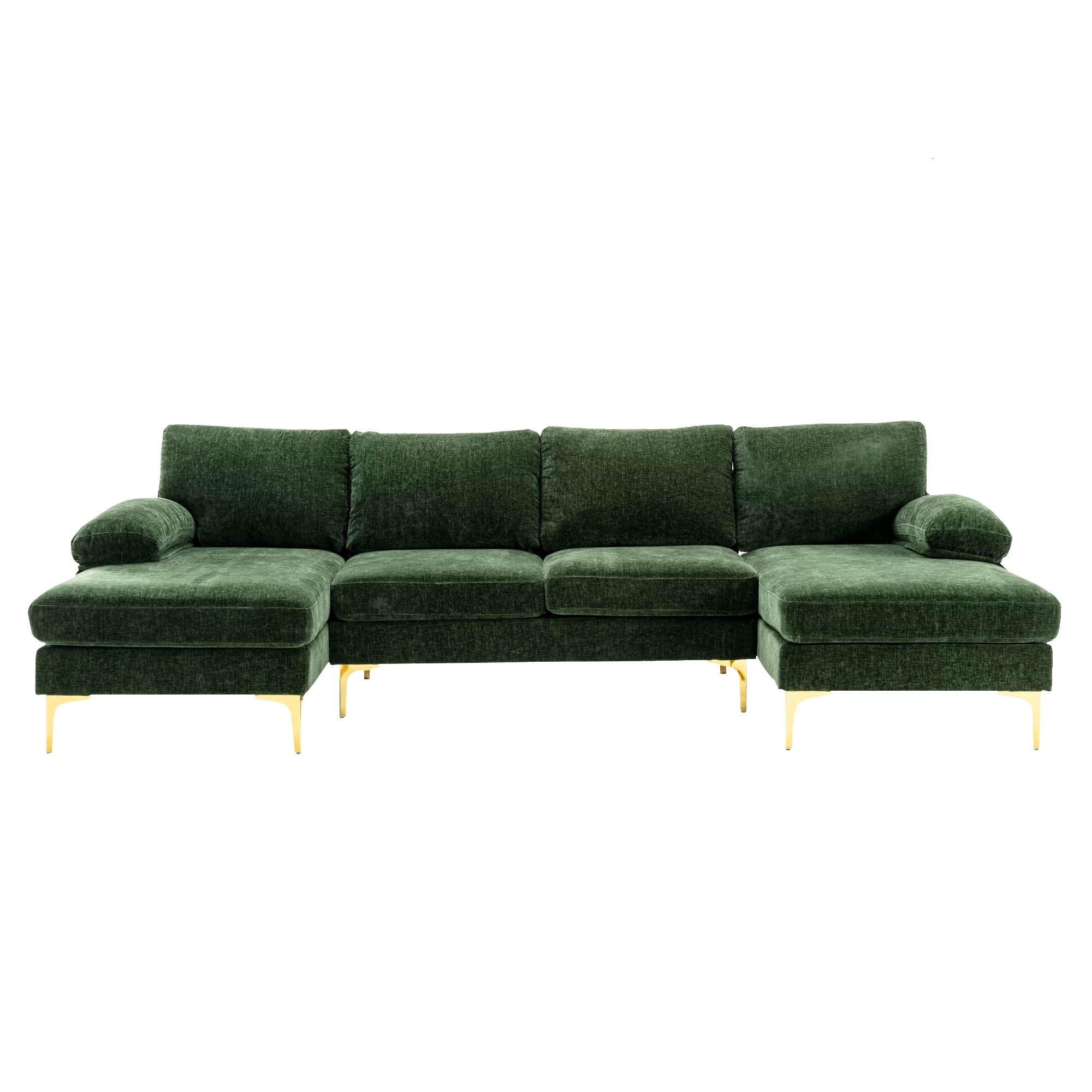 Luccalily Sectional Sofa U-Shaped Sectional Couch , Accent Sofa Recliner,with Golden Metal Legs,Mid-Century Modern Velvet loveseat Sofa,Double Extra Wide Chaise Lounge Couch for Living Room Bedroom