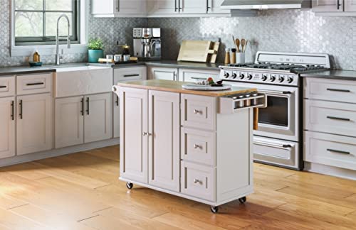 Homestyles Dolly Madison Off-White Mobile Kitchen Island Cart with Wood Drop Leaf Breakfast Bar