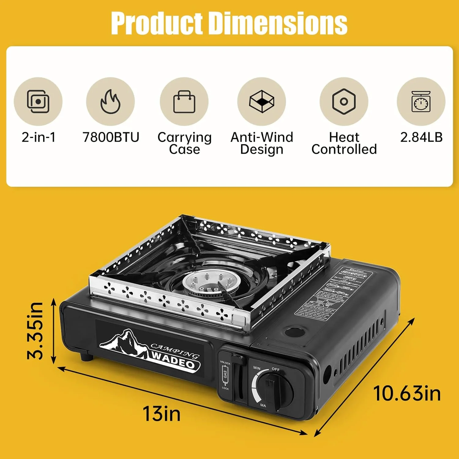 WADEO Dual Fuel Stove Portable Camping Stove with 3FT CGA600 & M16*1 Propane Regulator Hose, Portable & Windshield Camping Stove for Camping Hiking Party