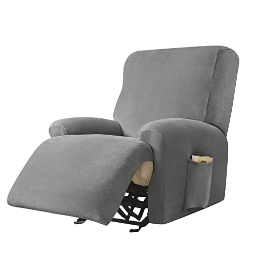 Slipcover 4-Pieces Style Recliner Chair Covers Stretch Soft Recliner with Side Pocket Furniture Protector Non Slip Form Fitted Thick Soft Washable (Color : N)