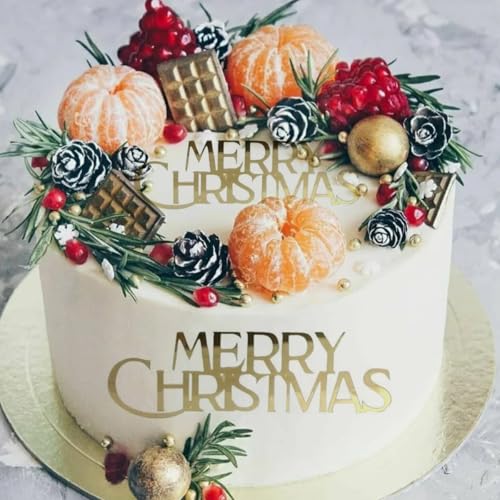 10 Pcs Mirror Gold Merry Christmas Cake Toppers Acrylic Engraved Merry Christmas Cake Topper Decorations for Party Birthday Dessert DIY Decor Supplies
