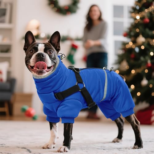 BRKURLEG Black Dog Coat with Harness, Dog Winter Jacket, Dogs Onesie Body Warm Jackets, Small Dogs Winter Coats Reflective Windproof Warm Cold Weather Coats, Pet Waterproof Jacket Hiking XL