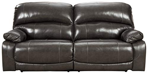 Signature Design by Ashley Jesolo Modern Faux Leather Manual Pull Tab Double Reclining Sofa, Dark Brown