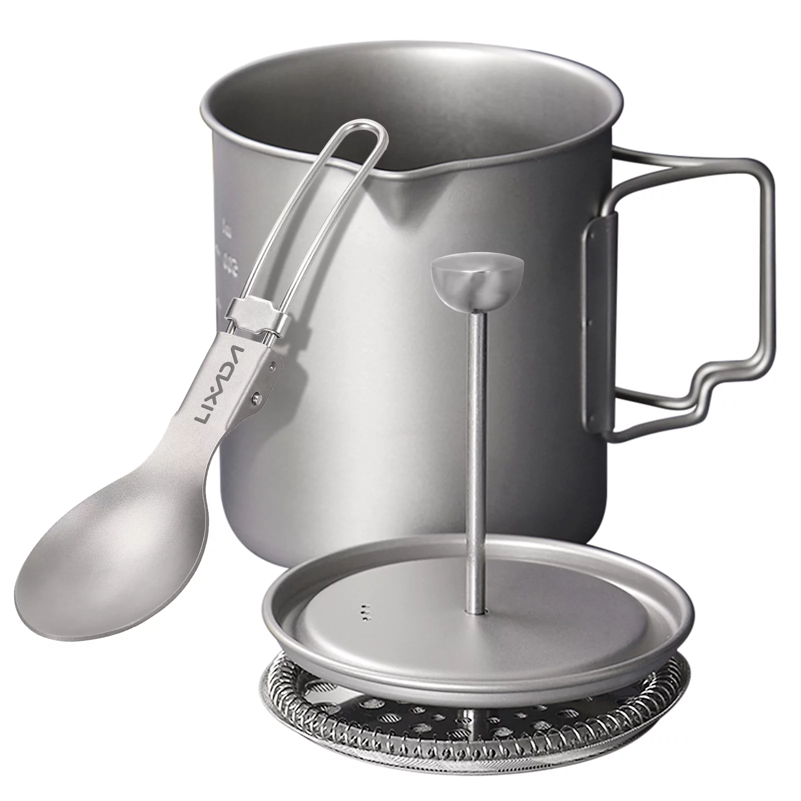 Lixada 750ml Coffee Cup Mug French Press Pot Coffee Maker Camping Cooking Pot with Folding Spoon