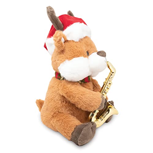Cuddle Barn - Merry Saxmas Sterling | Animated Christmas Reindeer Stuffed Animal Plush Toy, Sways, Lights Up, and Plays Saxophone to Have Yourself a Merry Little Christmas, 12 inches