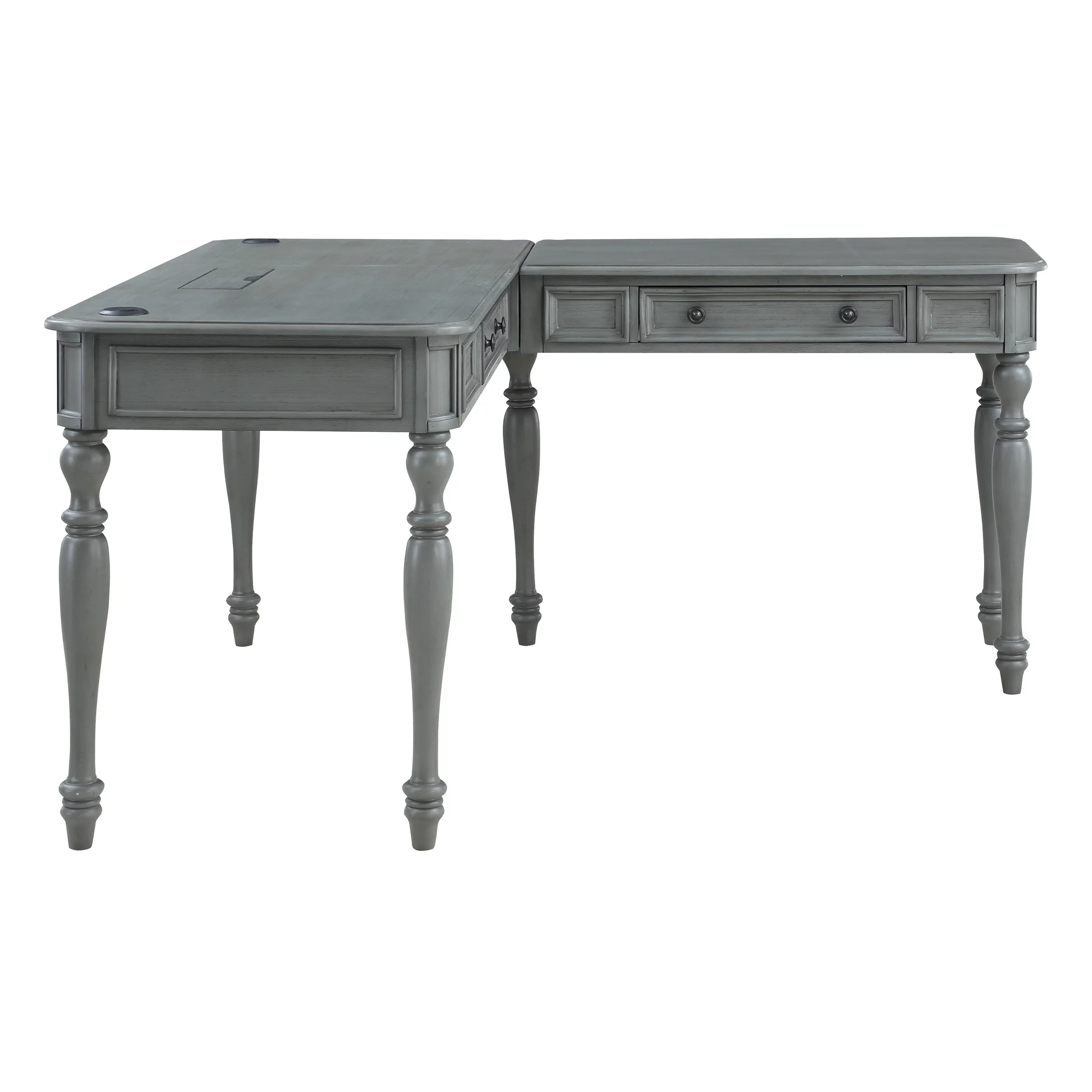 Country Meadows L-Shape Engineered Wood Desk with Power in Plantation Gray
