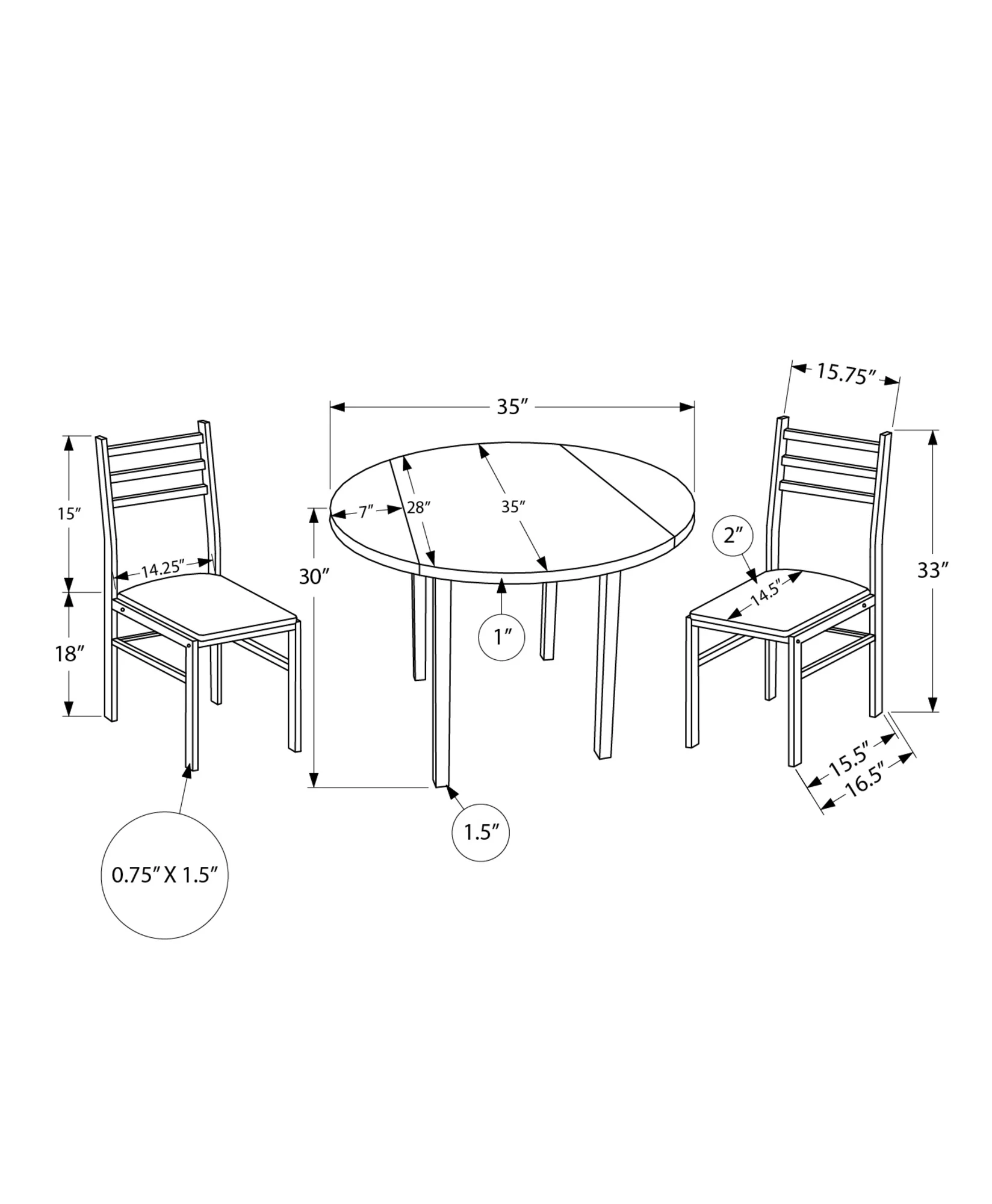 Gray Dining Table Set - 3pcs Set - Small - 35