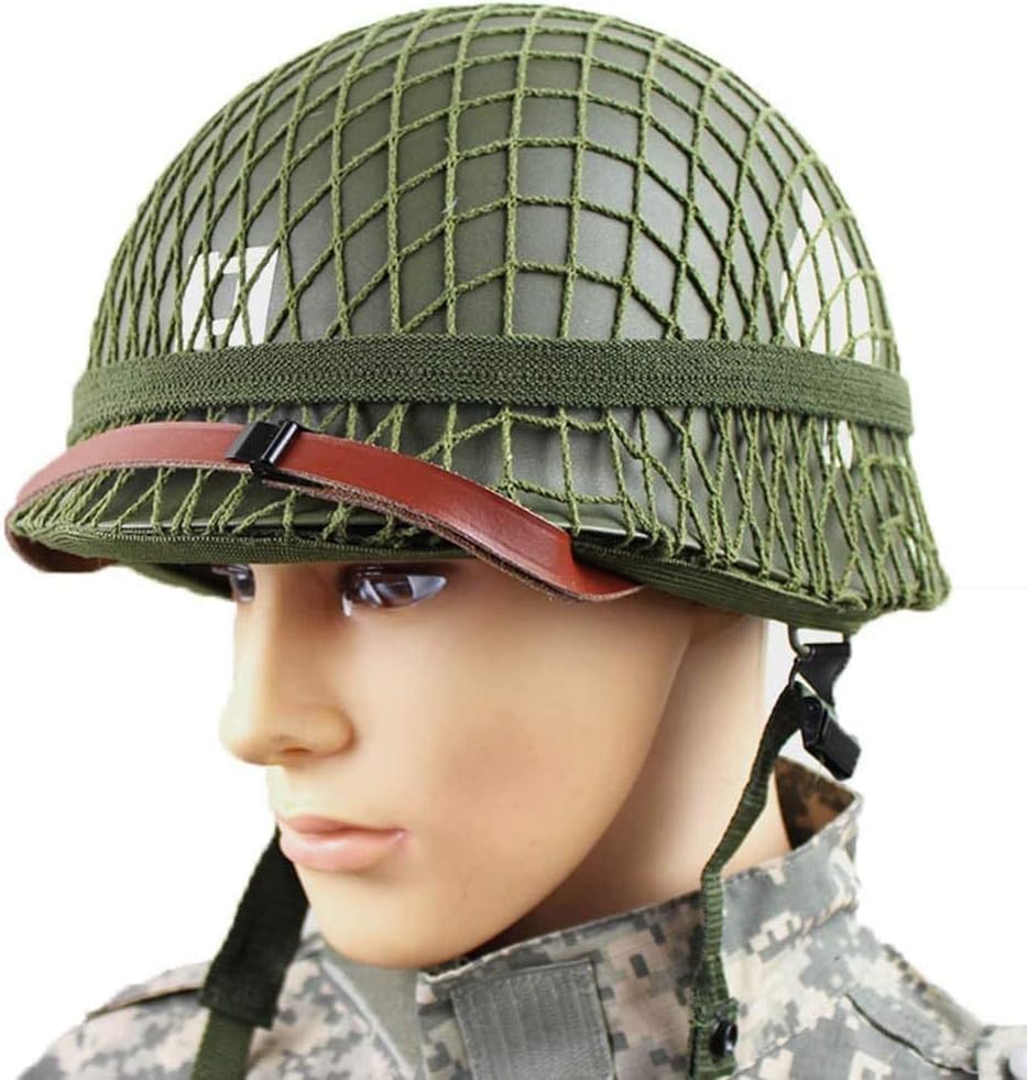 WW2 US Army M1 Green Helmet Replica with Net/Canvas Chin Strap DIY Painting