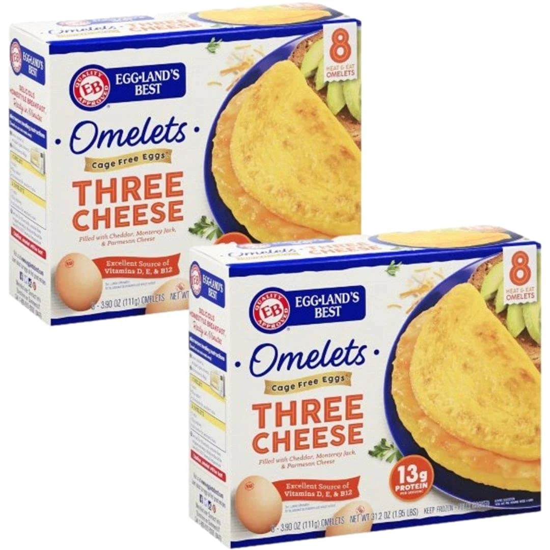 Eggland's Best Omelettes | Three Cheese | 2 Boxes Total | 16 Omelettes Total | Frozen Breakfast