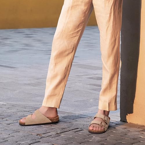 Unisex Cork Footbed Slide Sandal, Arch Support Summer Outdoor Sandals with Adjustable Buckle for Women and Men