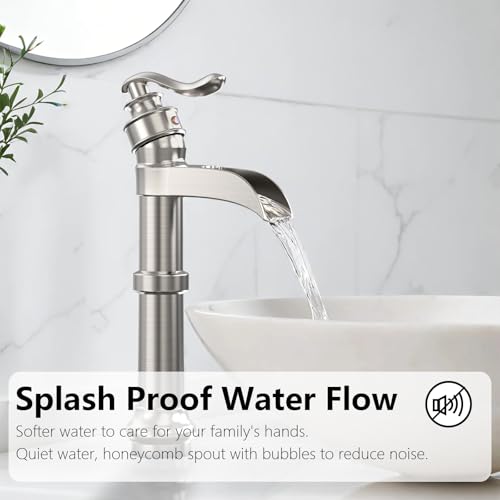 Vessel Sink Faucet, Oil Rubbed Bronze Black Bathroom Faucet, Farmhouse Waterfall Sink Faucet Single Hole with Pop Up Drain Assembly Without Overflow One Hole Mixer Tap Deck Mount