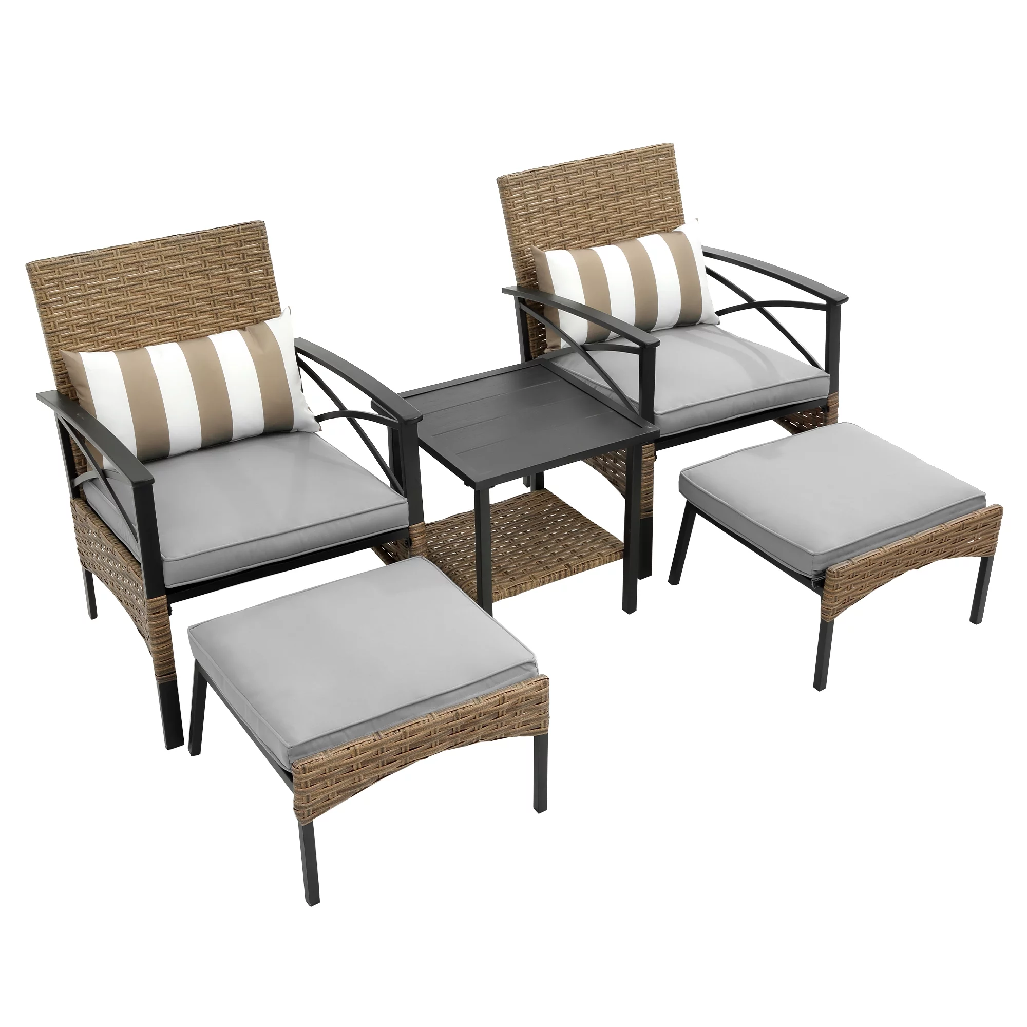 Sesslife 5 Piece Patio Furniture Set, All Weather PE Wicker Conversation Chairs and Ottomans Set with Coffee Table, Outdoor Cushioned Sectional Furniture Set for Backyard Garden Poolside Deck (Gray)