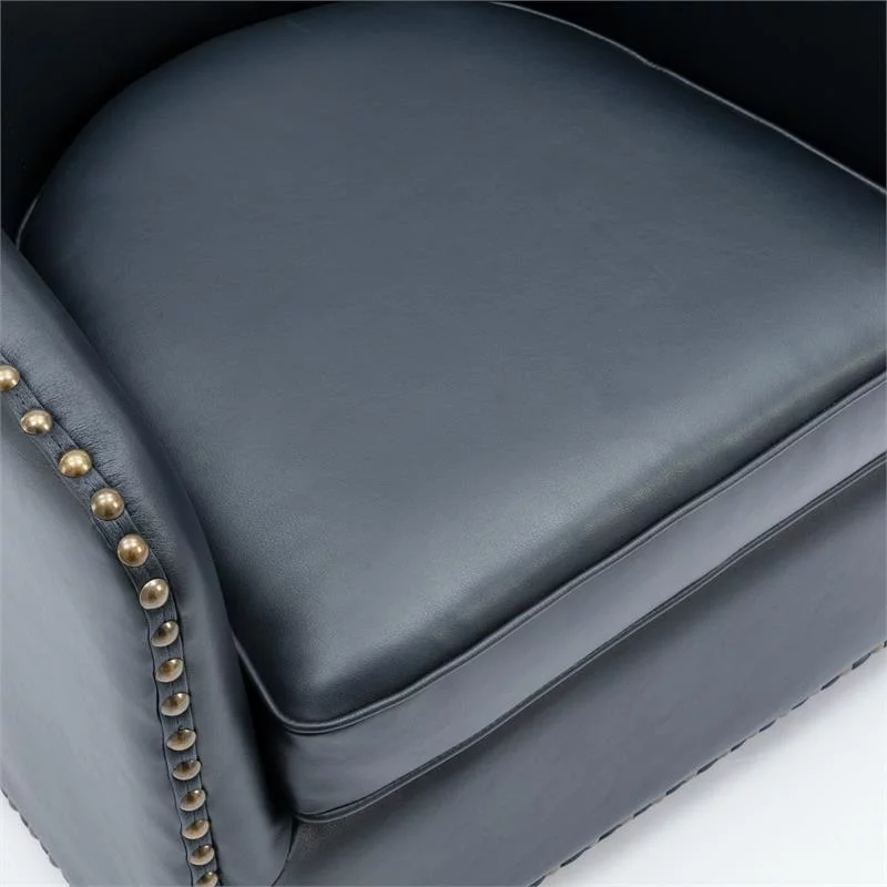 Home Square Faux Leather Swivel Arm Chair in Midnight Blue - Set of 2