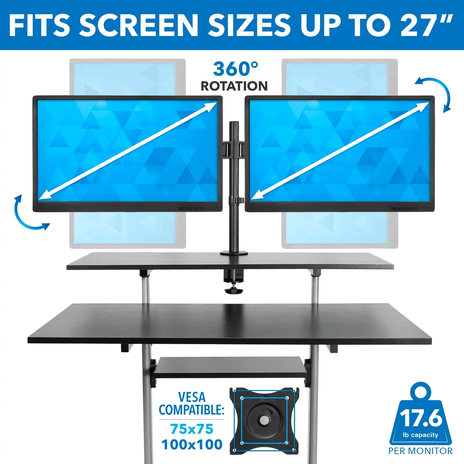 Mount-It! Standing Desk with Dual Monitor Mount | 40 inch Wide Height Adjustable, comes in 2 colors