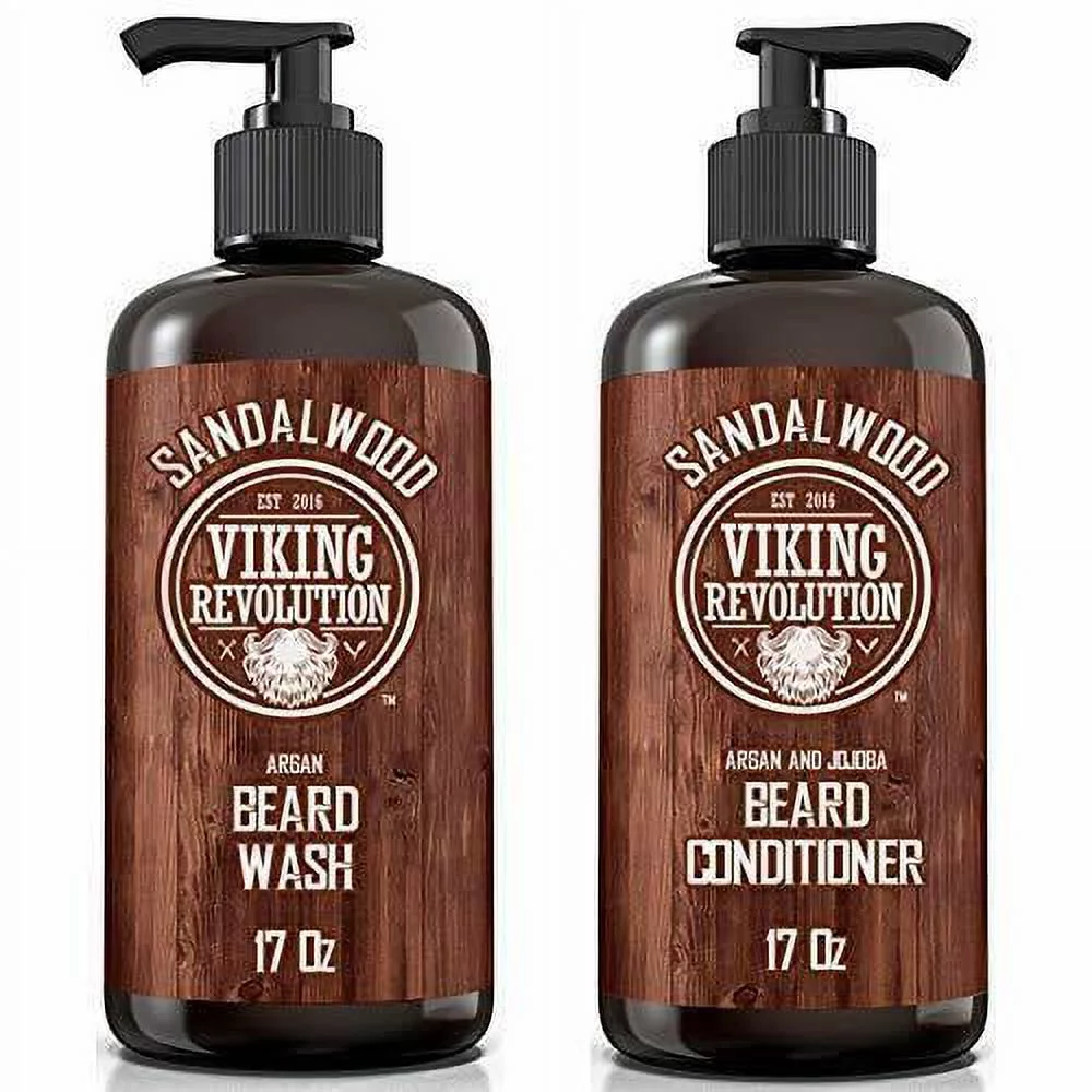 Viking Revolution - Beard Wash & Beard Conditioner - Beard Shampoo & Beard Oil - Sandalwood, 34 Oz