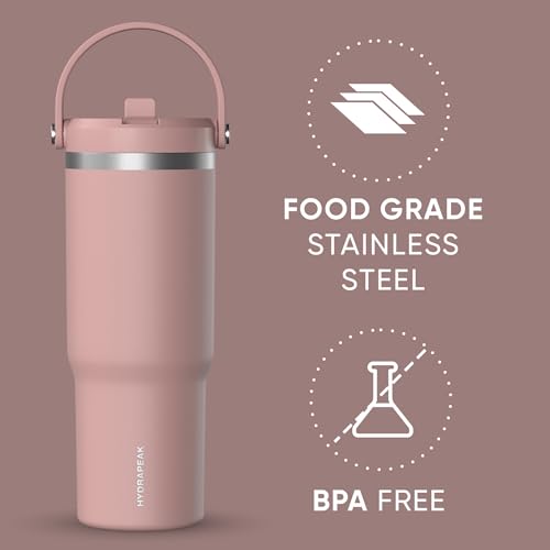 Hydrapeak Nomad 24 oz Tumbler with Handle and Straw Lid, Leakproof, Double Insulated, 24oz Cup Stainless Steel (Blush)