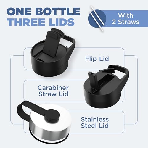 IRON °FLASK Camping & Hiking Hydration Flask with 3 Lids - Stainless Steel, Double Walled & Vacuum Insulated Water Bottle - Leak Proof & BPA Free 32 Oz