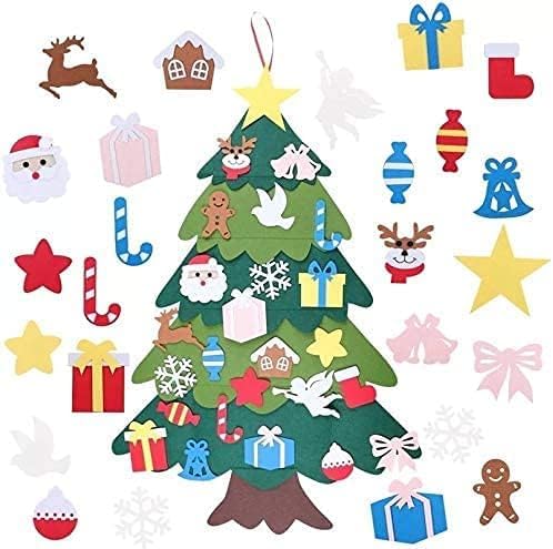 Montessori Felt Christmas Tree for Toddlers, 3.2FT DIY Wall Xmas Tree with 32 Ornaments and LED Lights, Educational 3D Fake Tree for Kids Home Door Window Decor (Merry Christmas)