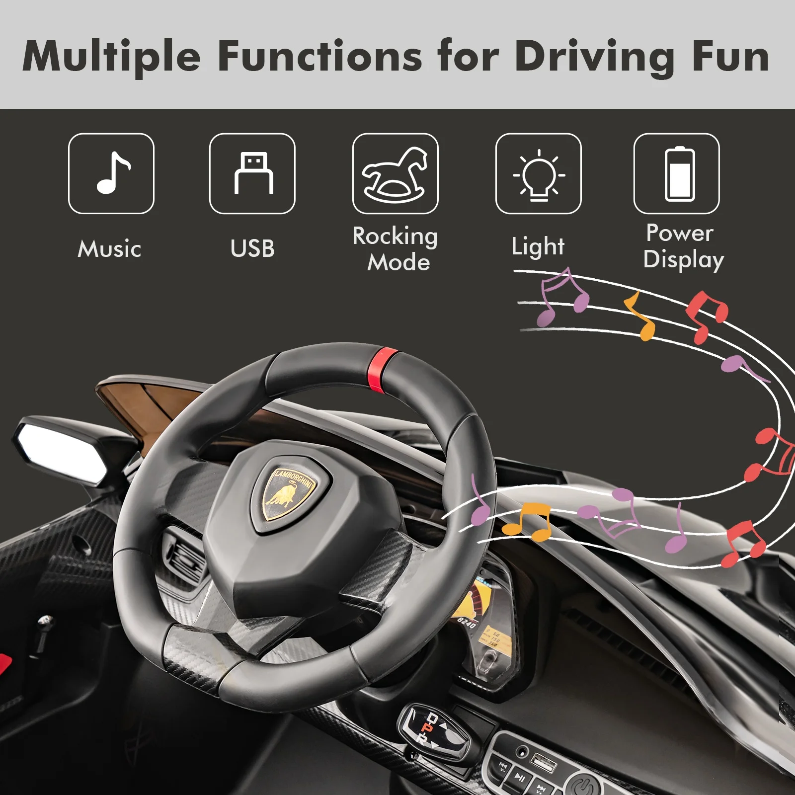 OLAKIDS 2 Seater Kids Ride on Car, 12V 4WD Licensed Lamborghini Veneno Powered Electric Vehicle with Hydraulic Doors, Rocking Mode, Adjustable Speeds, Remote Control, MP3, Headlight