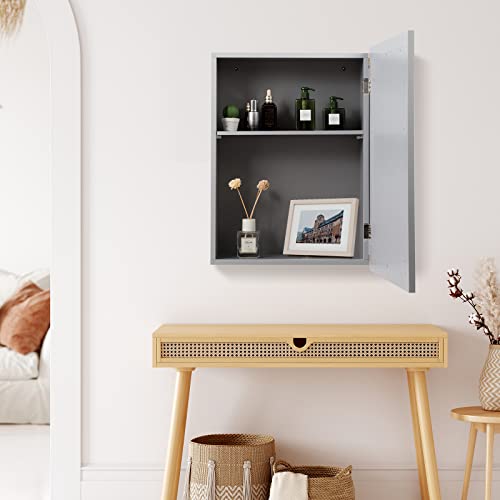 LUARANE Bathroom Medicine Cabinet with Mirror, Wall Mounted Mirror Cabinet with Adjustable Shelf, Storage Organizer Cabinet for Bathroom Room Living Room Entryway (Grey)