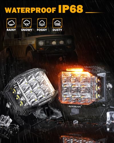 Auxbeam V-MAX Series 72W LED Pod Driving Lights, 4x2.5 Inch Rectangle Side Shooter Offroad Cube Spotlights with Amber DRL, 270° Combo Beam 6 Modes White/Amber/Yellow Auxiliary Lights with Covers