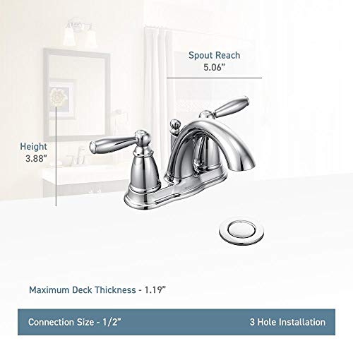 Moen Brantford Oil Rubbed Bronze Two-Handle Low Arc Centerset Bathroom Faucet with Drain Assembly, Bathroom Faucets for Sink 3-hole, 4-inch Wide Standard Setup, 6610ORB