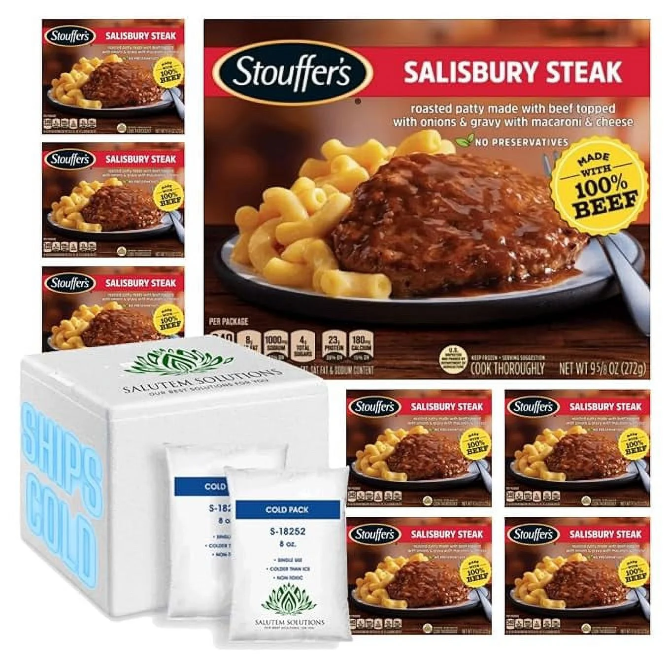 Stouffer's Salisbury Steak Individual Frozen Meal, 9.6 oz - Pack of 8