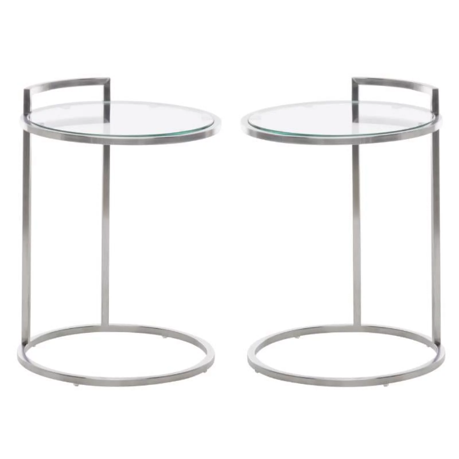 Home Square Lily Round Glass Top End Table in Silver - Set of 2