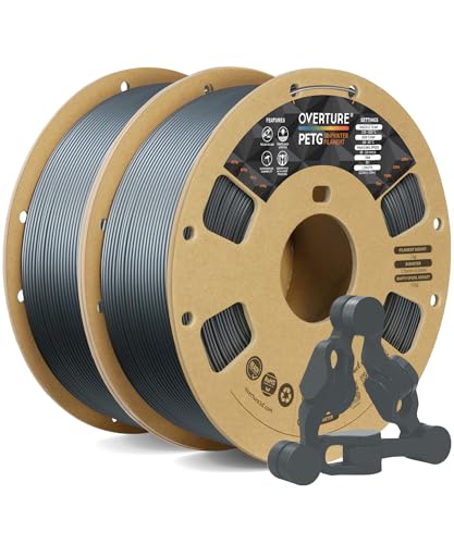 OVERTURE PETG 3D Printer Filament 1.75mm, Neatly Wound Durable PETG 2kg Spool (4.4lbs), Strong Toughness Filament, Dimensional Accuracy +/- 0.02mm, Fit Most FDM Printers (Black (2-Pack))