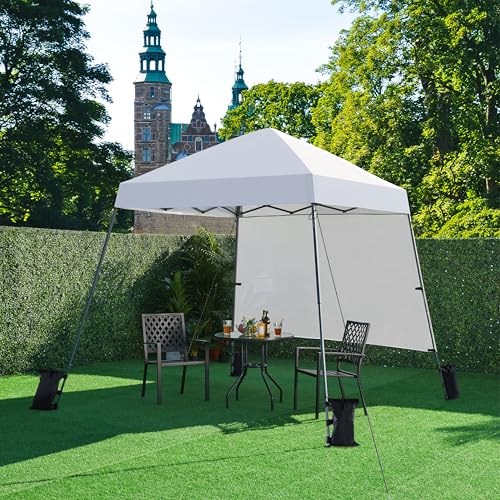 Yaheetech Pop Up Canopy Tent with Backpack, 10x10 Base Portable Easy One Person Setup Folding Shelter Compact Lightweight Slant Leg Canopy with 1 Sidewall, 8x8 Top, Blue