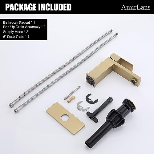 Brushed Gold Vessel Sink Faucet - Tall Single Hole Bathroom Faucet with Pop Up Drain, AML-11411-BG