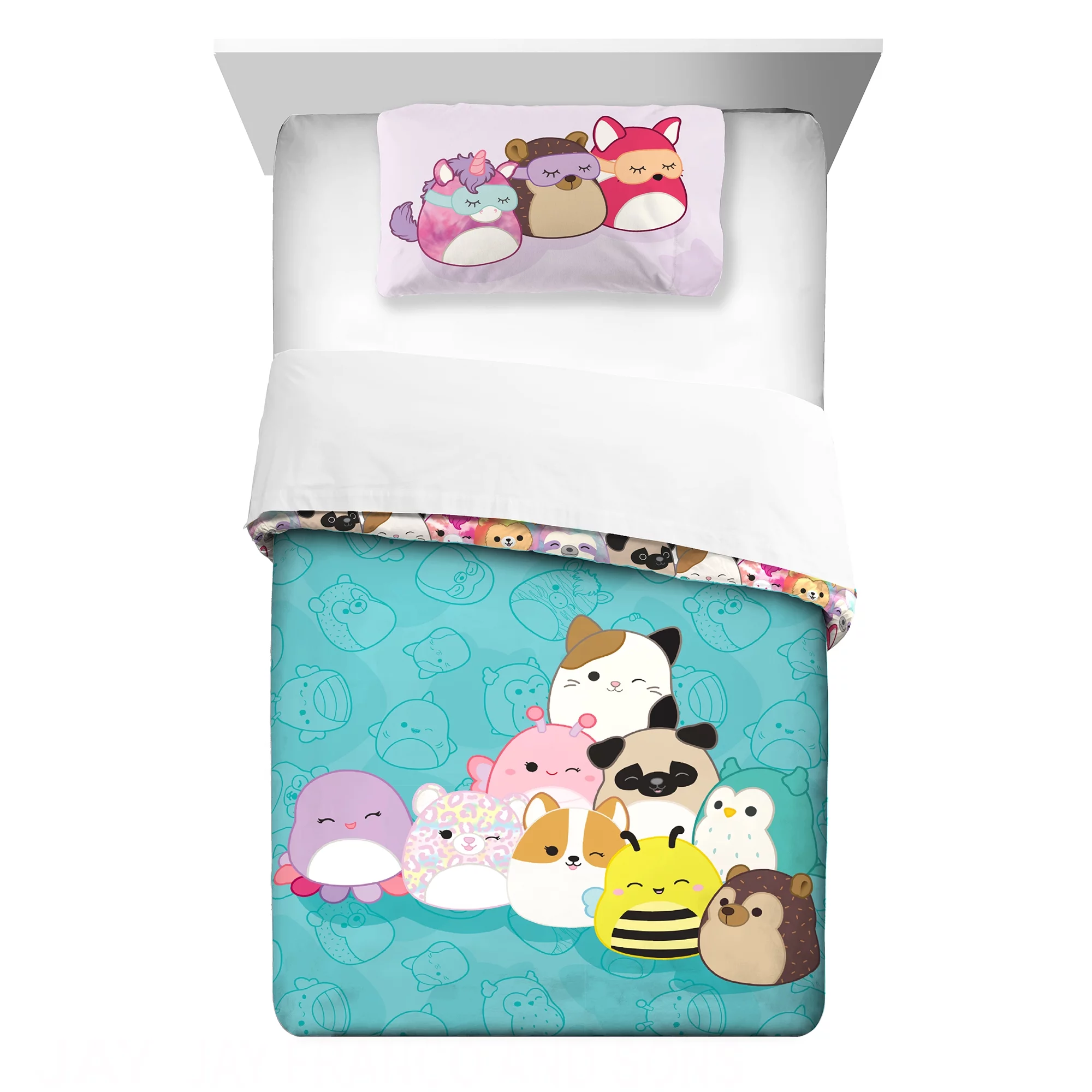 Squishmallows Comforter and Pillowcase, 2-Piece Set, Twin/Full, Reversible
