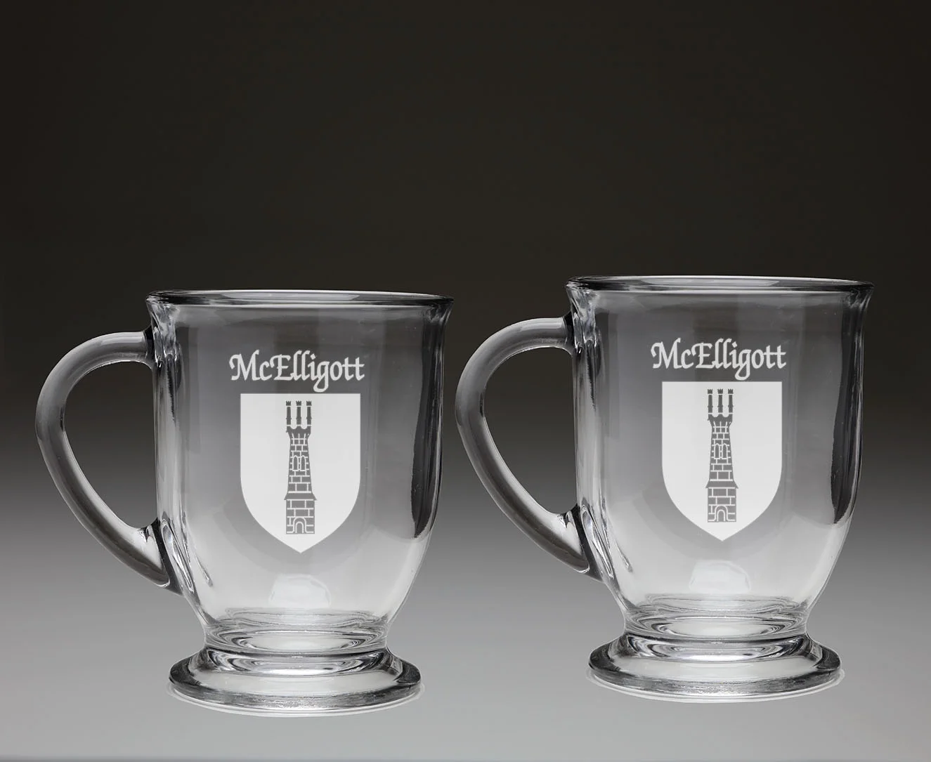 McElligott Irish Coat of Arms Glass Coffee Mugs - Set of 2