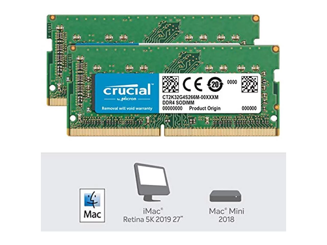 Crucial 64GB (2 x 32GB) DDR4 2666 (PC4 21300) Unbuffered Memory for Apple Model CT2K32G4S266M